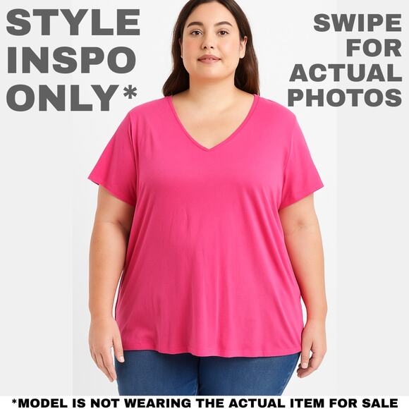 New Valerie Stevens Pink V-Neck T-Shirt | 2X  0100 - Picture 2 of 7